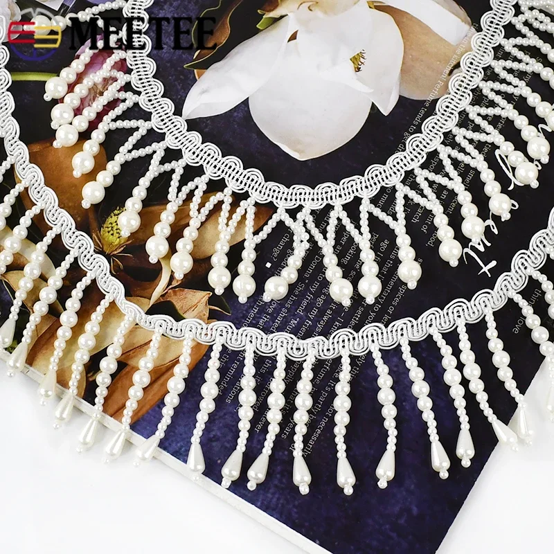 Beaded Trim Fringe - 1/2 jardas pérola frisada borla franja